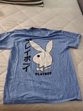 PLAYBOY Light Blue Tee w/White Bunny & Black Playboy Tee w/neon Green Bunny